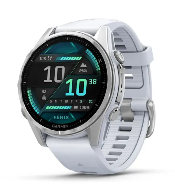 Garmin International Fenix 8 AMOLED 43 mm Silver with Whitestone Silicone Band