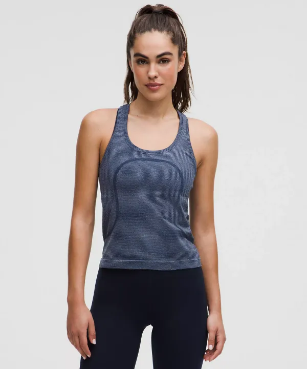 lululemon Swiftly Tech Racerback Tank 2.0 *Race Length Spandex Stripe Club Blue/White